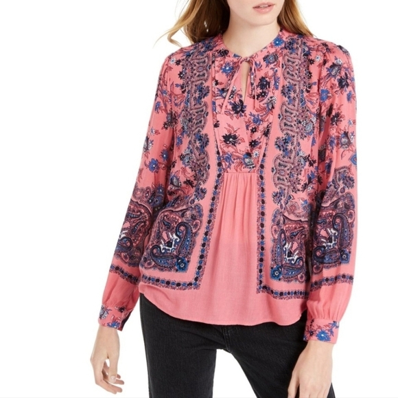 Lucky Brand Tops - Lucky Brand Floral Boho Peasant Long Sleeve Top Sz S